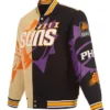 Madison Nelson Phoenix Suns Split All Over Black and Tan Varsity Jacket