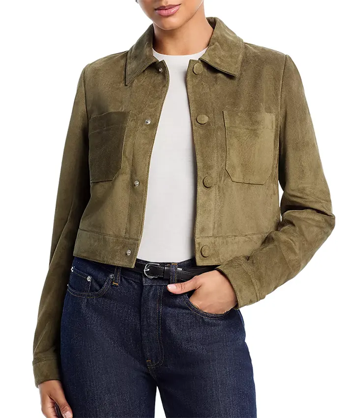 Marissa Gold Elsbeth S03 Green Suede Jacket For Sale