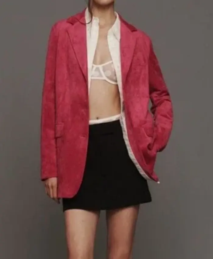 Melissa Peterman Finding Mr Christmas S02 Pink Suede Blazer For Sale