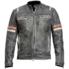 Men Retro Cafe Motorcycle Grey Leather Jacket