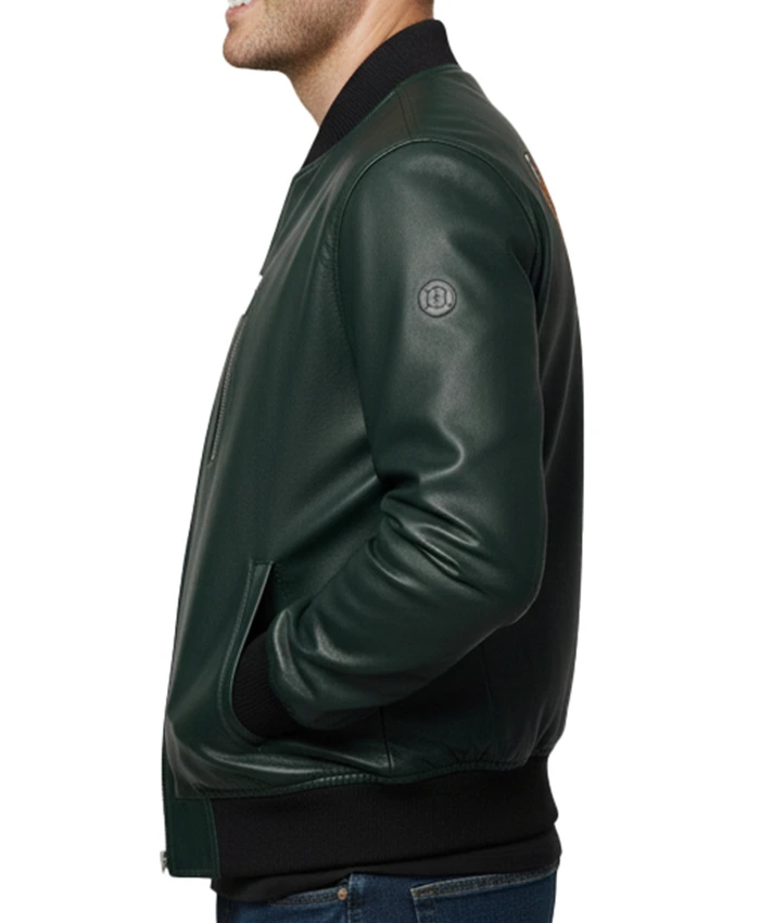 Mens Black Leather Bomber Jacket For Sale