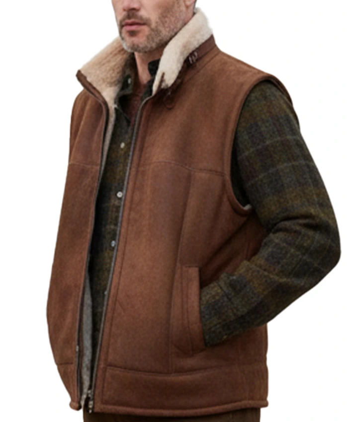 Men’s Shearling Brown Suede Vest