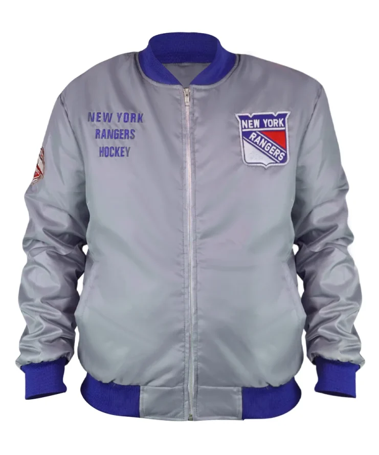 NY Rangers Team OG 2.0 Silver Satin Bomber Jacket