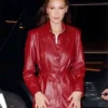 NYC Bella Hadid Maroon Leather Jacket