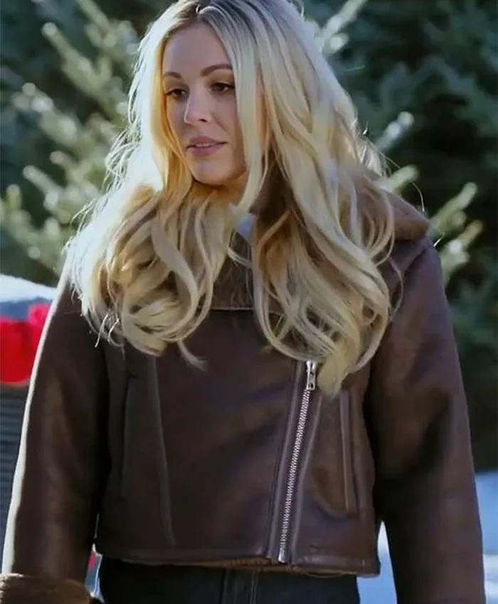 Natalie Hall A Wild West Christmas Brown Shearling Jacket