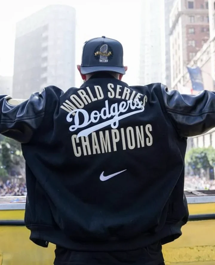 Nike Dodgers World Series Black Letterman Jacket For Sale