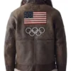 Olympics 2026 Team USA Brown Leather Jacket