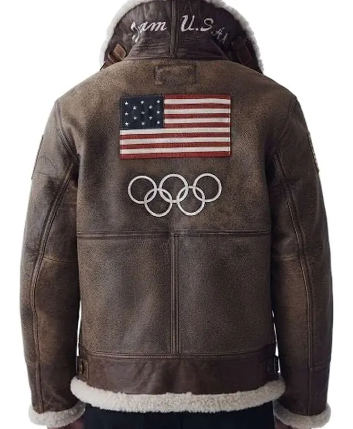 Olympics 2026 Team USA Brown Leather Jacket