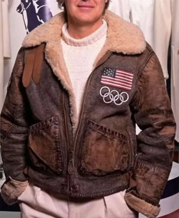 Olympics Team USA 2026 Brown Flight Leather Jacket