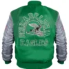 Philadelphia Eagles Locker Room Throwback Kelly Green and Silver Satin Varsity Jacket