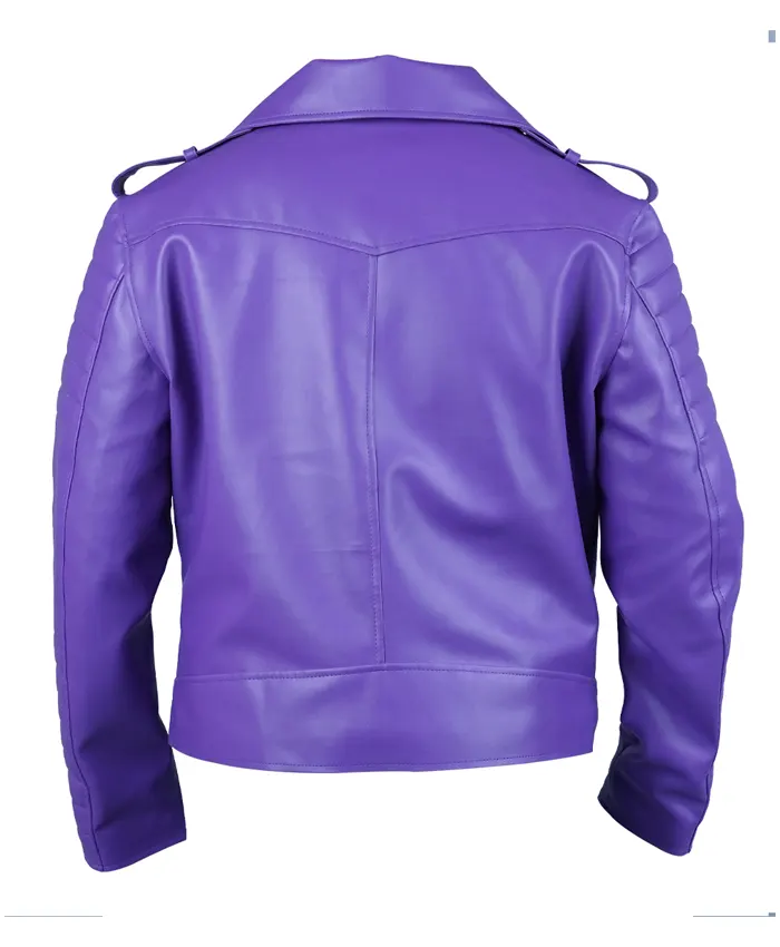 Philadelphia Eagles Quarterback Jalen Hurts Purple Biker Leather Jacket