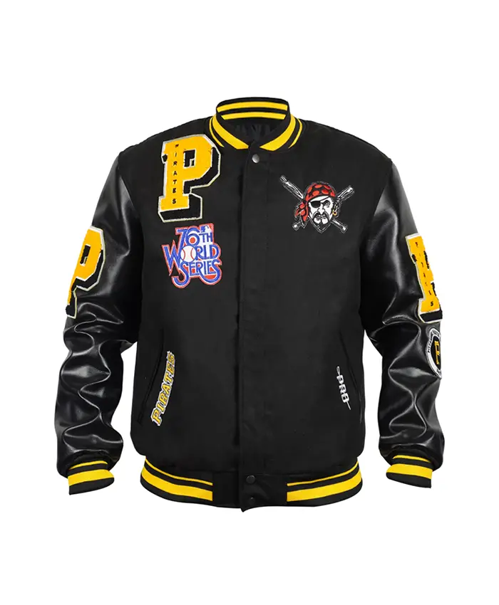 Pittsburgh Pirates Logo Mash Up Black Varsity Jacket
