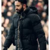 Premier League 2025 Ruben Amorim Black Puffer Hooded Jacket