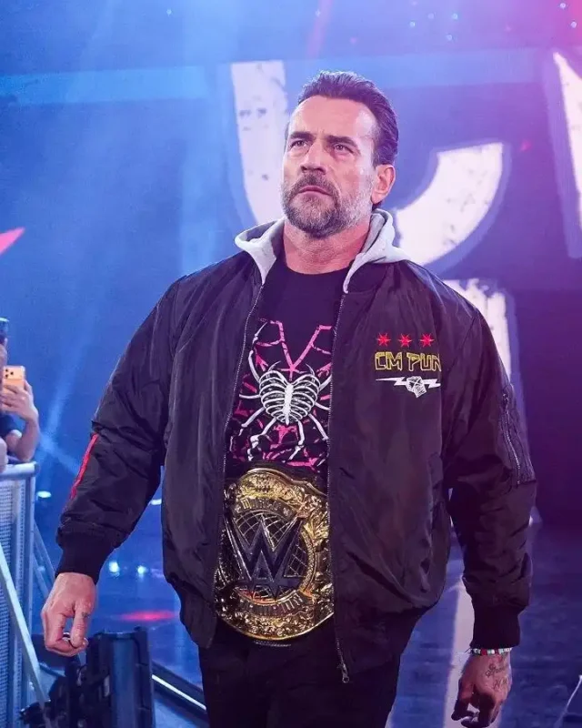 Raw CM Punk Black Hooded Bomber Jacket