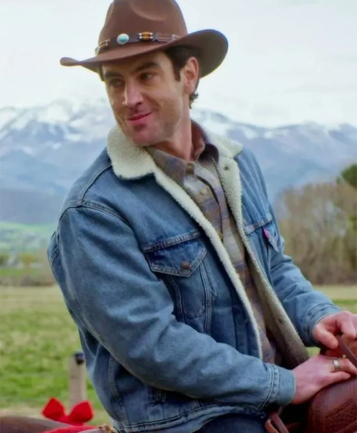 Robbie Simpson Finding Mr Christmas S02 Denim Shearling Jacket For Sale