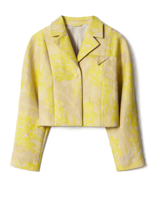 Sarah Twelve Dates Til Christmas Yellow Jacquard Blazer For Sale