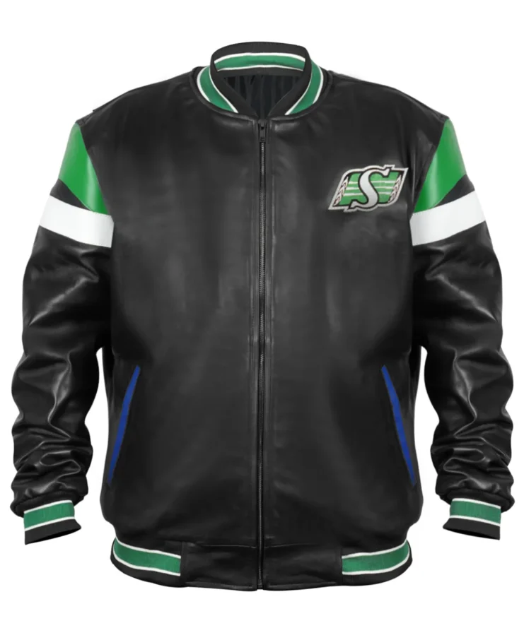 Saskatchewan Roughriders Black Leather Varsity Jacket