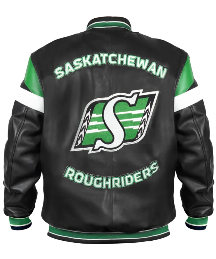 Saskatchewan Roughriders Black Leather Varsity Jacket For Men and Women