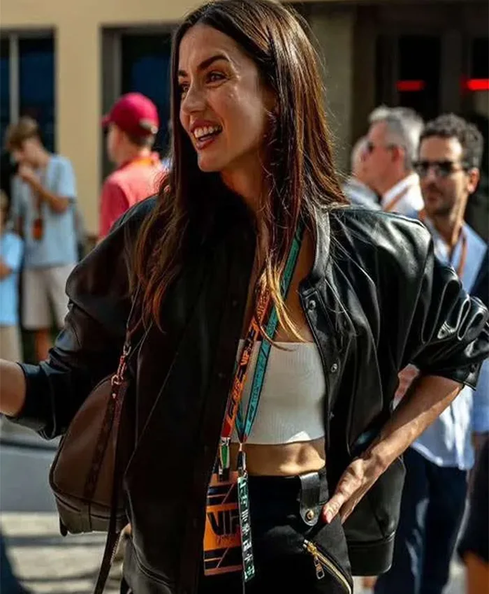 Shop Ana de Armas F1 Grand Prix Black Leather Jacket