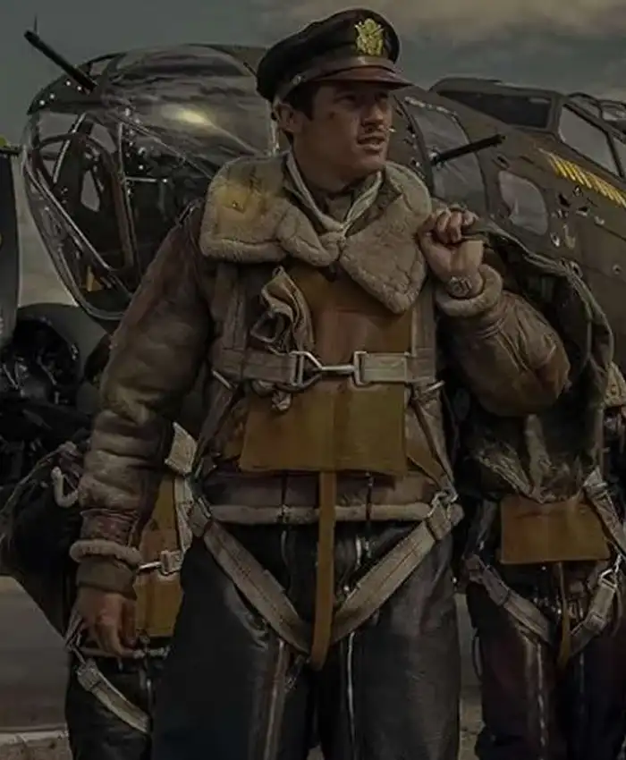 Shop Callum Turner Masters of the Air Leather Jacket