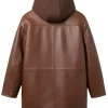 Shop Dark Brown Leather Zip-Up Hooded Jacket For Sale