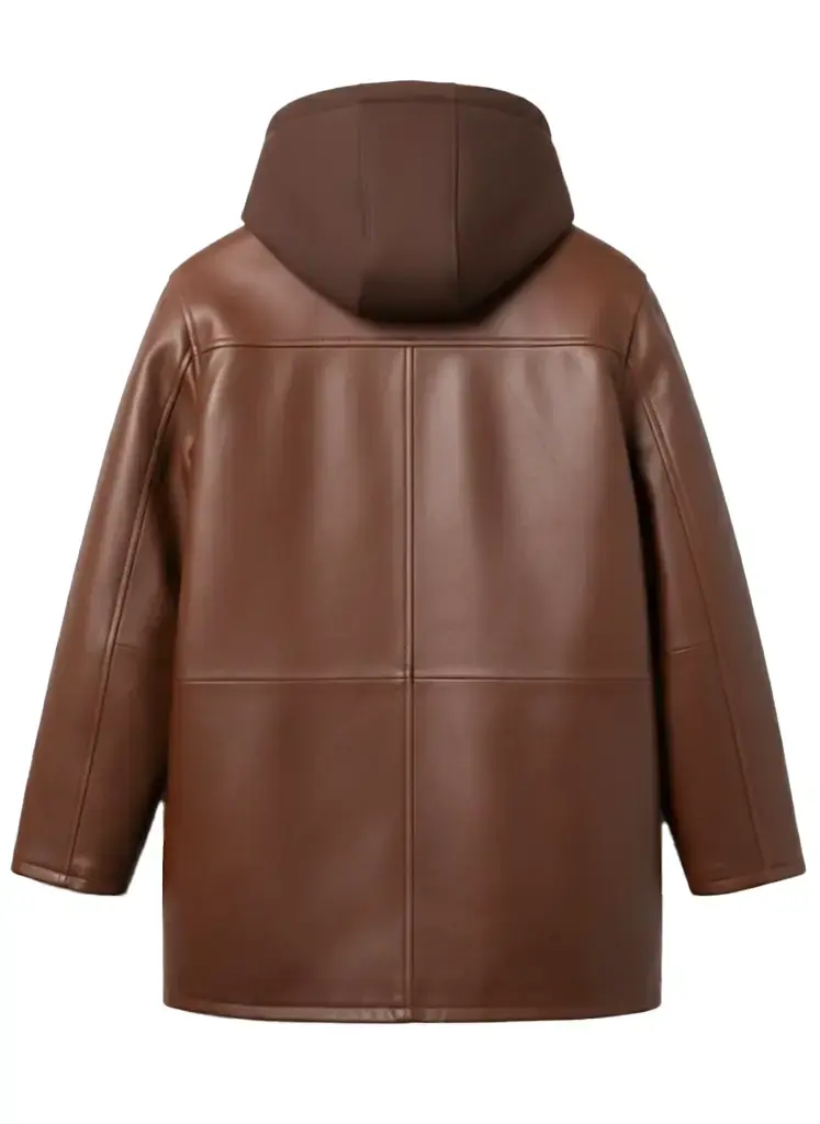 Shop Dark Brown Leather Zip-Up Hooded Jacket For Sale