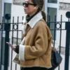 Shop Emilia Clarke Brown Shearling Suede Jacket