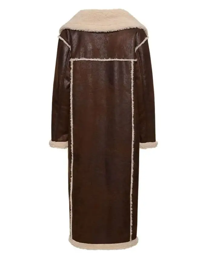 Shop Gigi Hadid NYC 2025 Shearling Brown Leather Coat