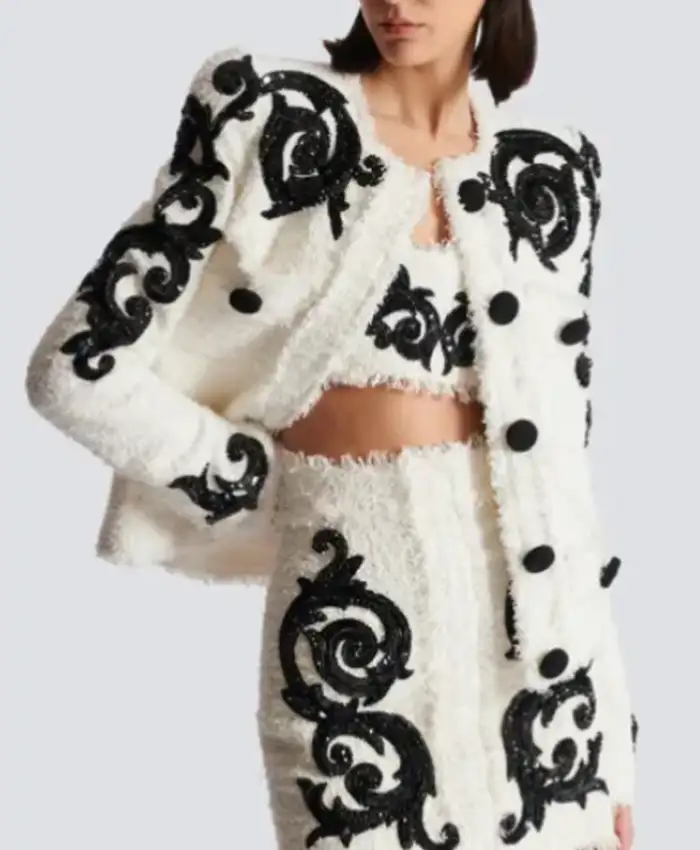 Shop Jess Markowski Owning Manhattan S02 White Tweed Jacket