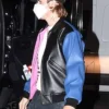 Shop Justin Bieber Tricolor Leather Bomber Jacket