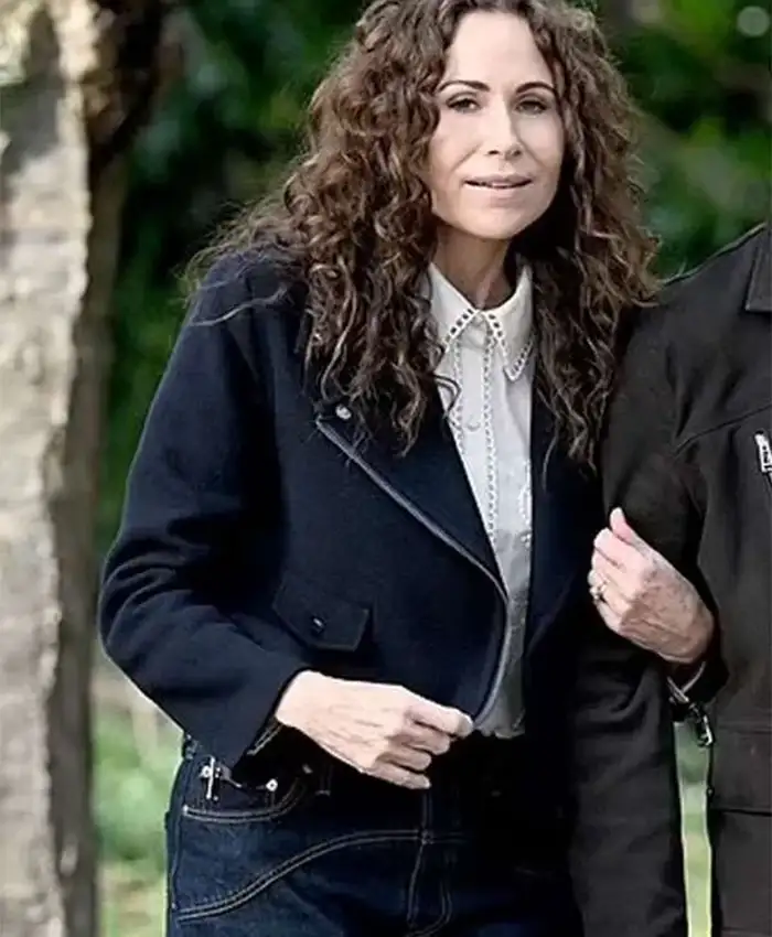 Shop Minnie Driver Run Away Black Wool Biker Jacket