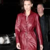 Shop NYC Bella Hadid Maroon Leather Jacket