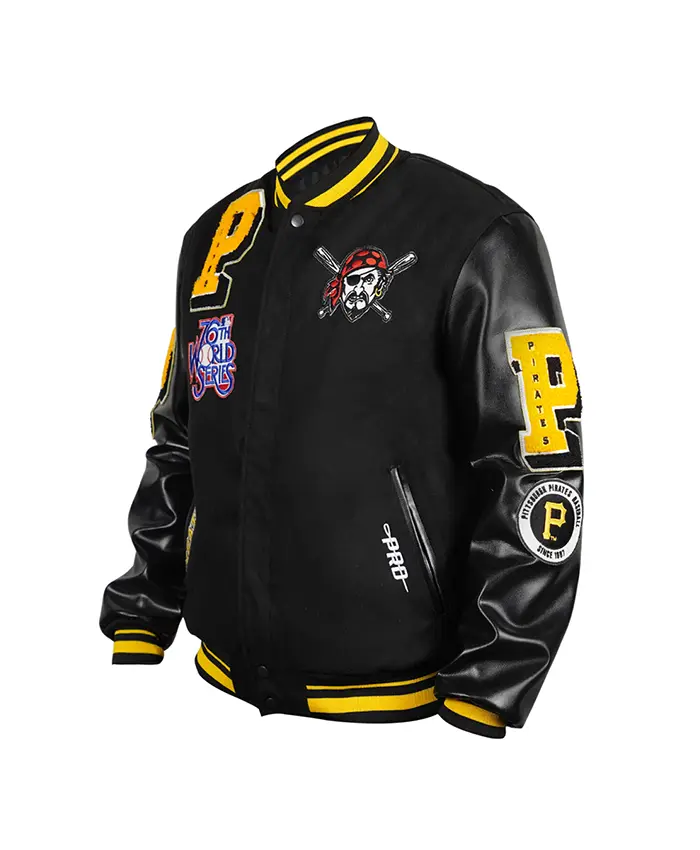 Shop Pittsburgh Pirates Logo Mash Up Black Varsity Jacket