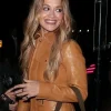 Shop Rita Ora Brown Leather Jacket