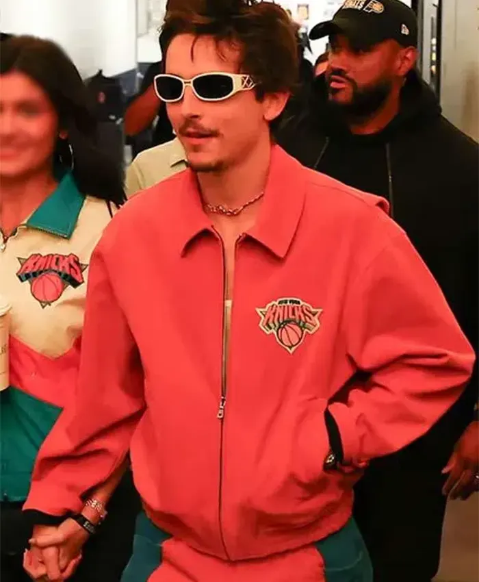 Shop Timothée Chalamet Knicks Game Orange Jacket