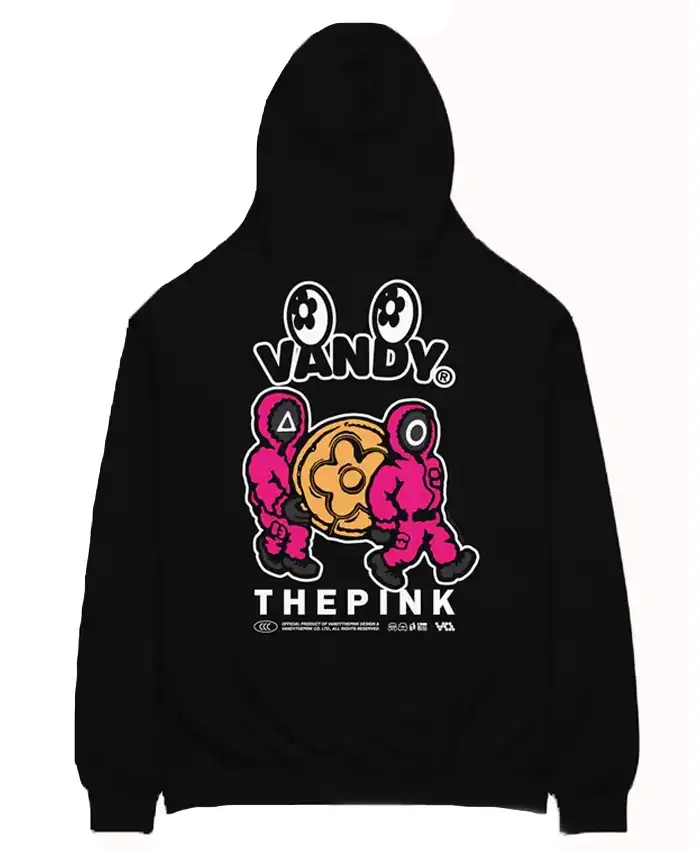 Squid Game VANDY THE PINK Soldiers Printed Black Pullover Hoodie