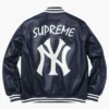 Supreme NY Yankees Full-Zip Leather Varsity Jacket For Sale