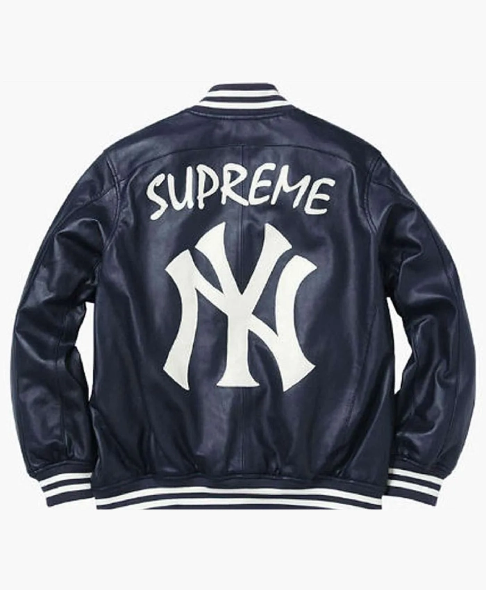 Supreme NY Yankees Full-Zip Leather Varsity Jacket For Sale
