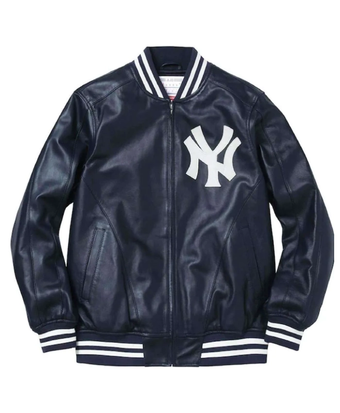 Supreme NY Yankees Full-Zip Leather Varsity Jacket