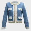 TV Series Owning Manhattan Season 2 Chloe Tucker Caine Embellished Cropped Blue Denim Jacket