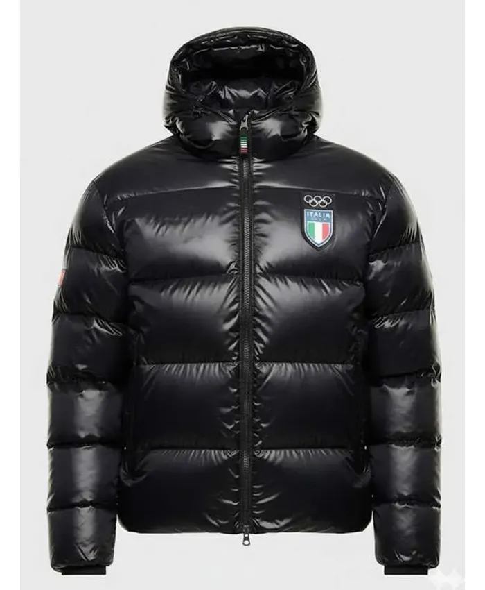 Team Italy Olympics 2026 Black Puffer Jacket