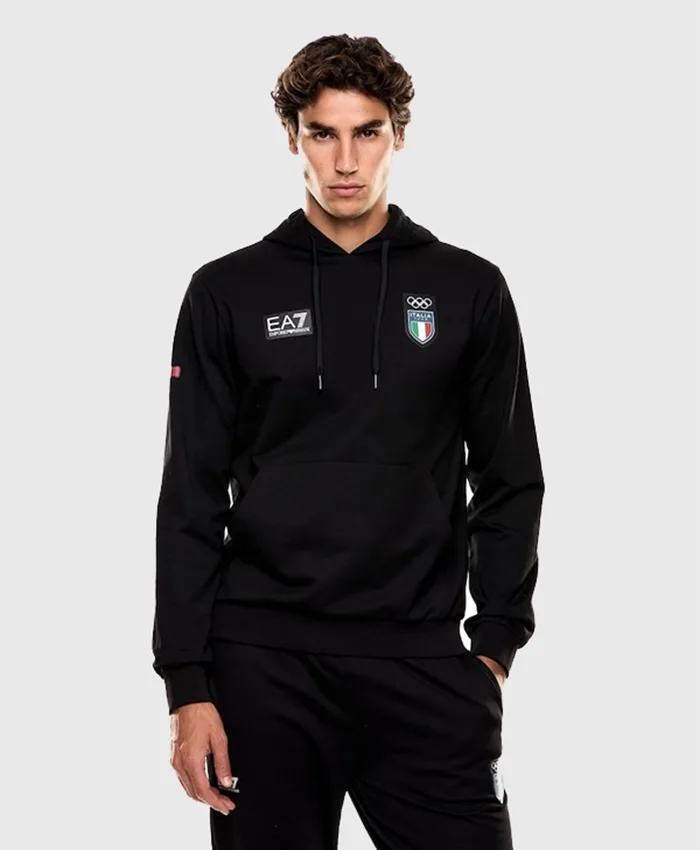 Team Italy Winter Olympics 2026 EA7 Black Hoodie For Sale