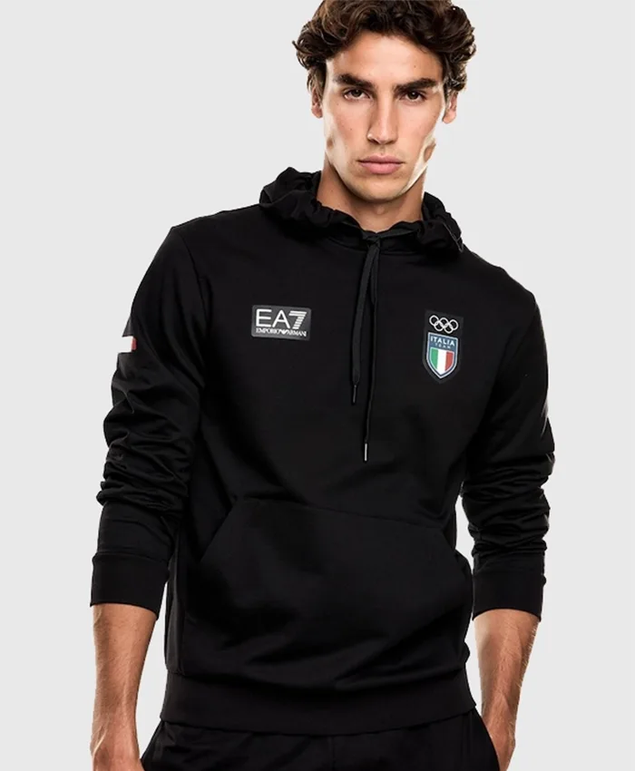 Team Italy Winter Olympics 2026 EA7 Black Hoodie