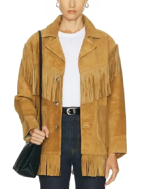 The Real Housewives of Beverly Hills Season 15 TV Series Rachel Zoe Fringe Brown Suede Jacket