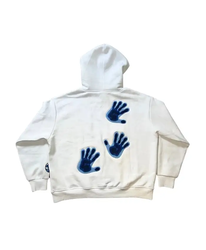 Thermal White Blue Pullover Hoodie For Sale