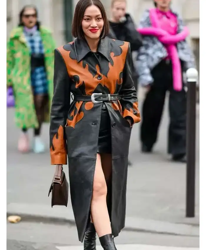 Tiffany-Hsu-Acne-Studios-Belted-Paneled-Black-and-Brown-Leather-Coat-Right