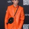 Timothée Chalamet A24’s Marty Supreme Premiere Orange Leather Blazer