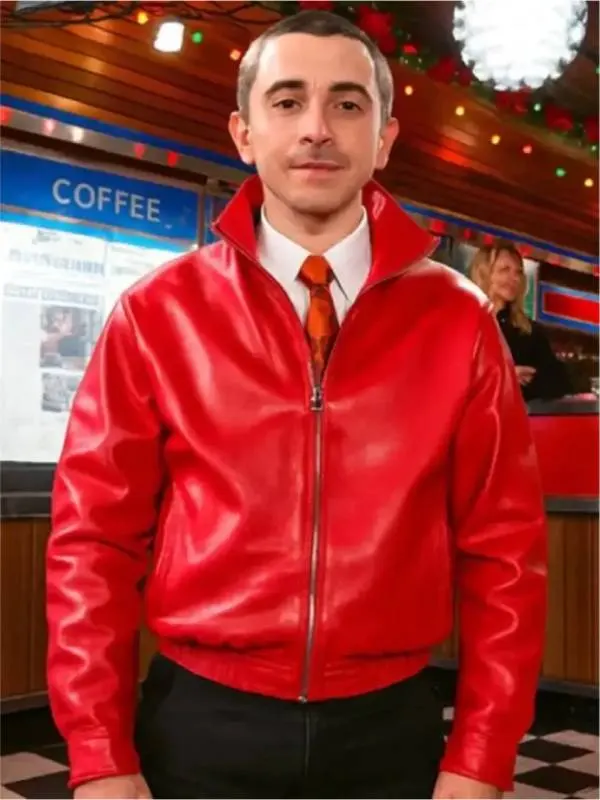 Timothee Chalamet Marty Supreme 2025 Red Leather Jacket
