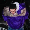Timothee Chalamet Marty Supreme BAFTA Screening Purple Puffer Hooded Jacket