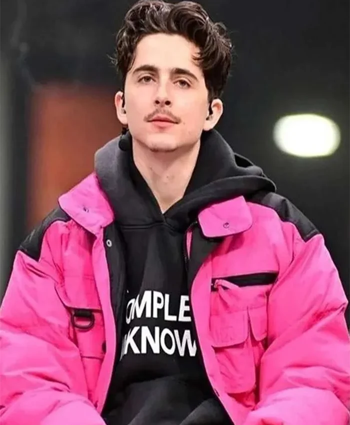 Timothee Chalamet Pink Puffer Jacket